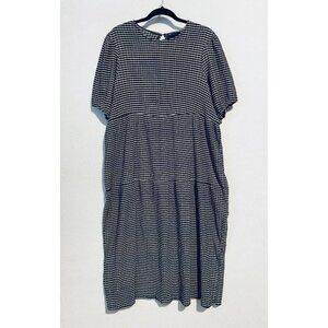 Asos Midi Dress Womens 12 Tiered Puff Sleeve Textured Check Print Black Boho